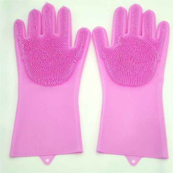 Силиконовые перчатки Magic Silicone Gloves Pink для уборки чистки мытья посуды для дома. Цвет: розовый — изображение 5