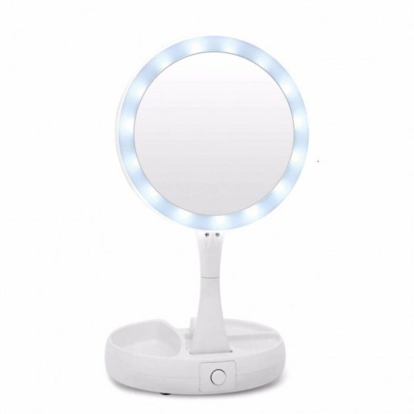 Складное зеркало для макияжа с Led подсветкой круглое увеличительное 10x My Fold Away Mirror. Цвет: белый — изображение 4