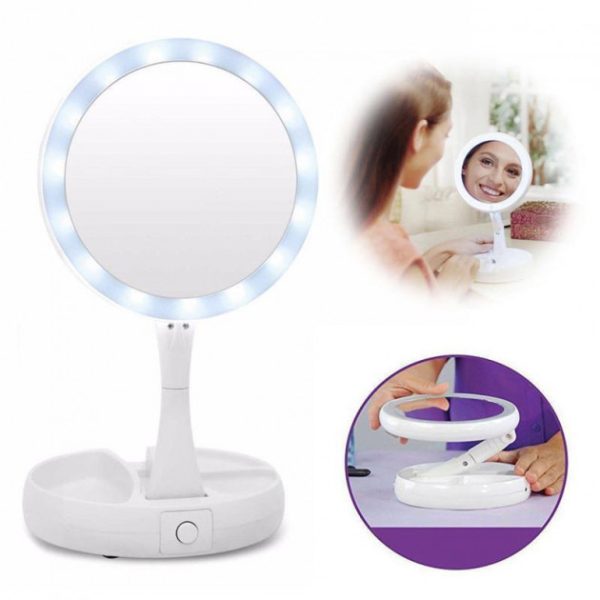Складное зеркало для макияжа с Led подсветкой круглое увеличительное 10x My Fold Away Mirror. Цвет: белый — изображение 13