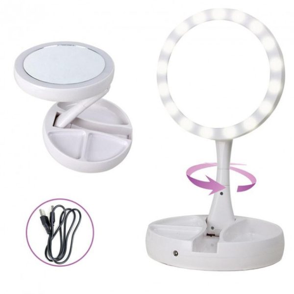 Складное зеркало для макияжа с Led подсветкой круглое увеличительное 10x My Fold Away Mirror. Цвет: белый — изображение 3