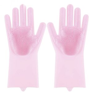 Силиконовые перчатки Magic Silicone Gloves Pink для уборки чистки мытья посуды для дома. Цвет: розовый