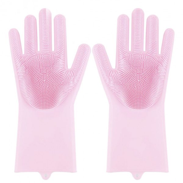 Силиконовые перчатки Magic Silicone Gloves Pink для уборки чистки мытья посуды для дома. Цвет: розовый
