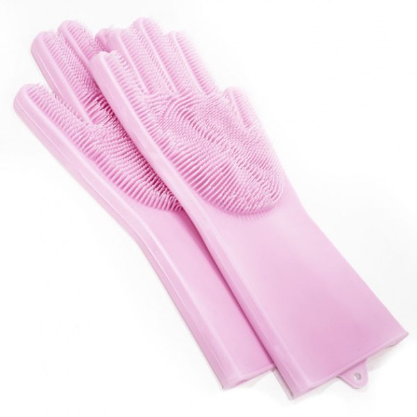 Силиконовые перчатки Magic Silicone Gloves Pink для уборки чистки мытья посуды для дома. Цвет: розовый — изображение 4