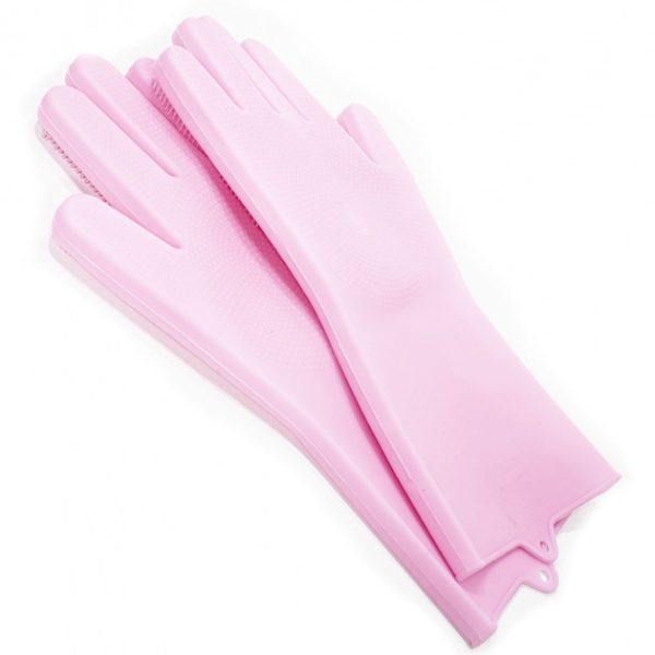 Силиконовые перчатки Magic Silicone Gloves Pink для уборки чистки мытья посуды для дома. Цвет: розовый — изображение 3