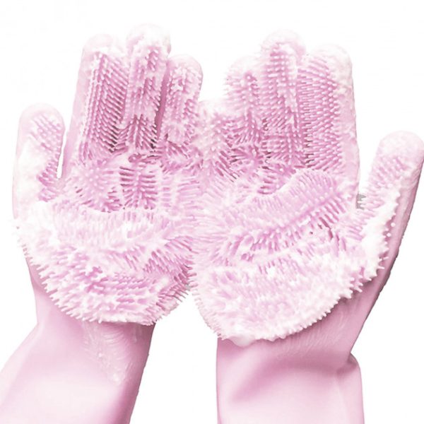 Силиконовые перчатки Magic Silicone Gloves Pink для уборки чистки мытья посуды для дома. Цвет: розовый — изображение 6