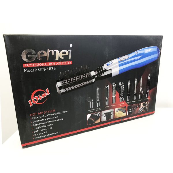 Фен щетка 10 в 1 GEMEI GM-4833. Цвет: черный — изображение 3