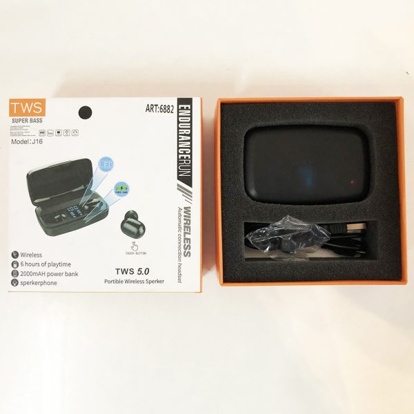 Bluetooth стерео наушники беспроводные c боксом для зарядки Air J16 TWS Original. Цвет: черный — изображение 9