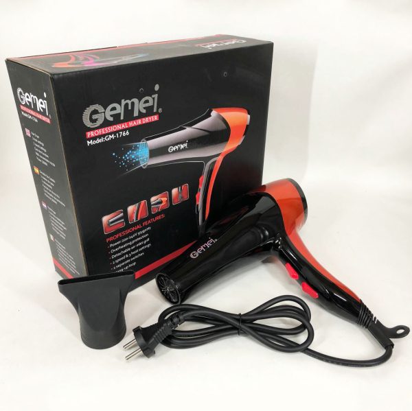 Фен GEMEI GM-1766 2.6кВт АС, фен для головы, женский фен для волос, фен сушка. Цвет: оранжевый — изображение 9