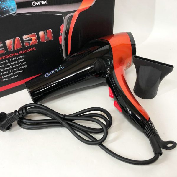 Фен GEMEI GM-1766 2.6кВт АС, фен для головы, женский фен для волос, фен сушка. Цвет: оранжевый — изображение 11