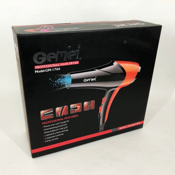 Фен GEMEI GM-1766 2.6кВт АС, фен для головы, женский фен для волос, фен сушка. Цвет: оранжевый — изображение 8