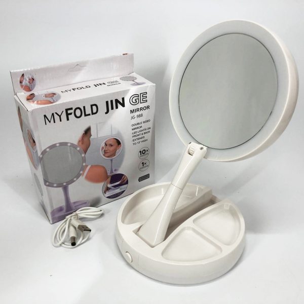 Складное зеркало для макияжа с Led подсветкой круглое увеличительное 10x My Fold Away Mirror. Цвет: белый — изображение 9