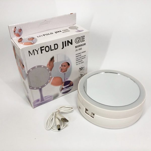 Складное зеркало для макияжа с Led подсветкой круглое увеличительное 10x My Fold Away Mirror. Цвет: белый — изображение 6
