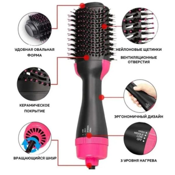 Фен Щетка расчёска 3в1 One step Hair Dryer 1000 Вт 3 режима выпрямитель для укладки волос стайлер с функцией ионизации — изображение 23
