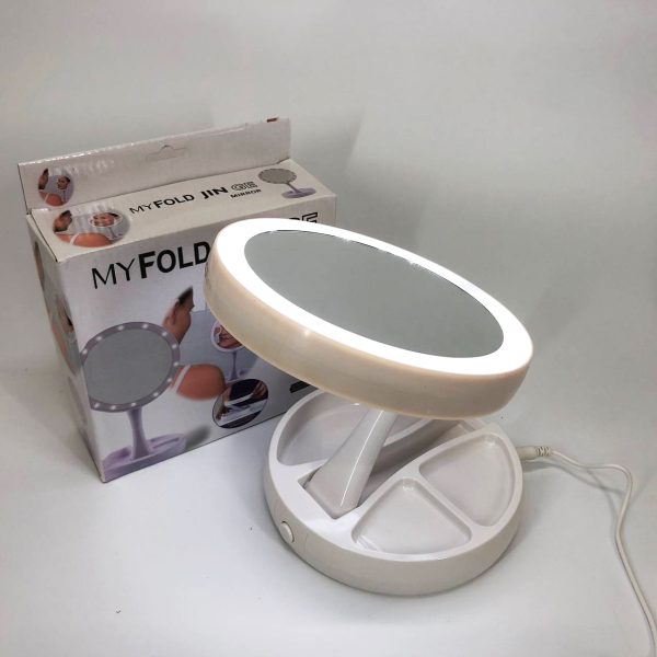Складное зеркало для макияжа с Led подсветкой круглое увеличительное 10x My Fold Away Mirror. Цвет: белый — изображение 2