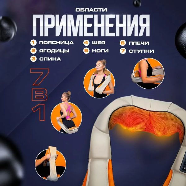 Электрический массажёр роликовый с инфракрасным излучением, массажер для шеи, Massager of Neck Kneading — изображение 39