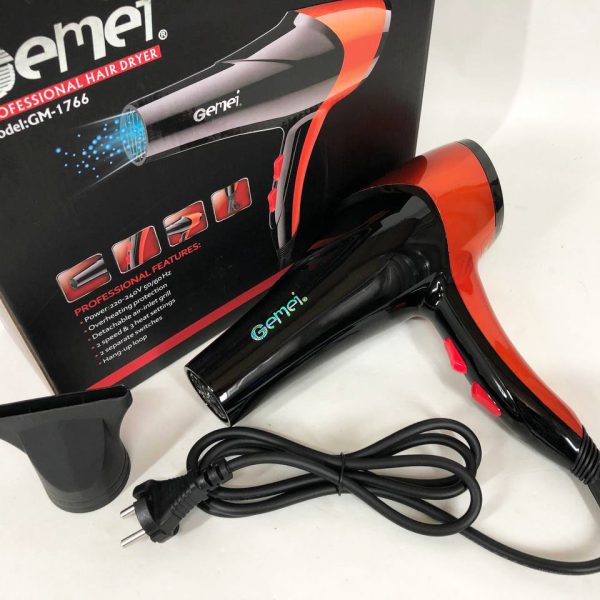 Фен GEMEI GM-1766 2.6кВт АС, фен для головы, женский фен для волос, фен сушка. Цвет: оранжевый — изображение 10
